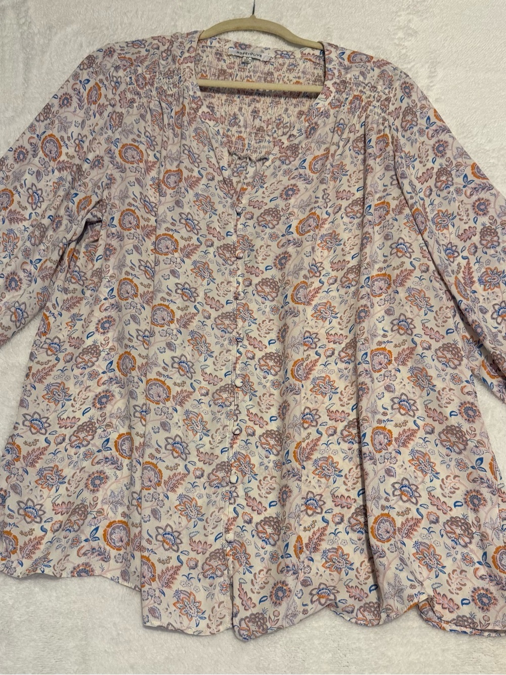 Rose & Olive Pink Paisley Floral Button-Front Tunic